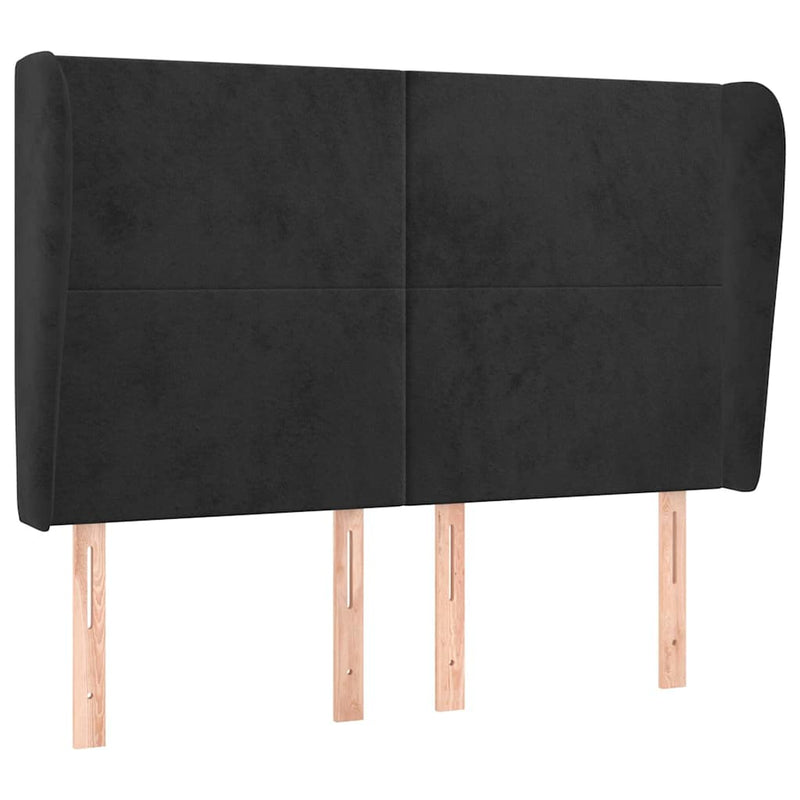 Tăblie de pat cu aripioare, negru, 147x23x118/128 cm, catifea