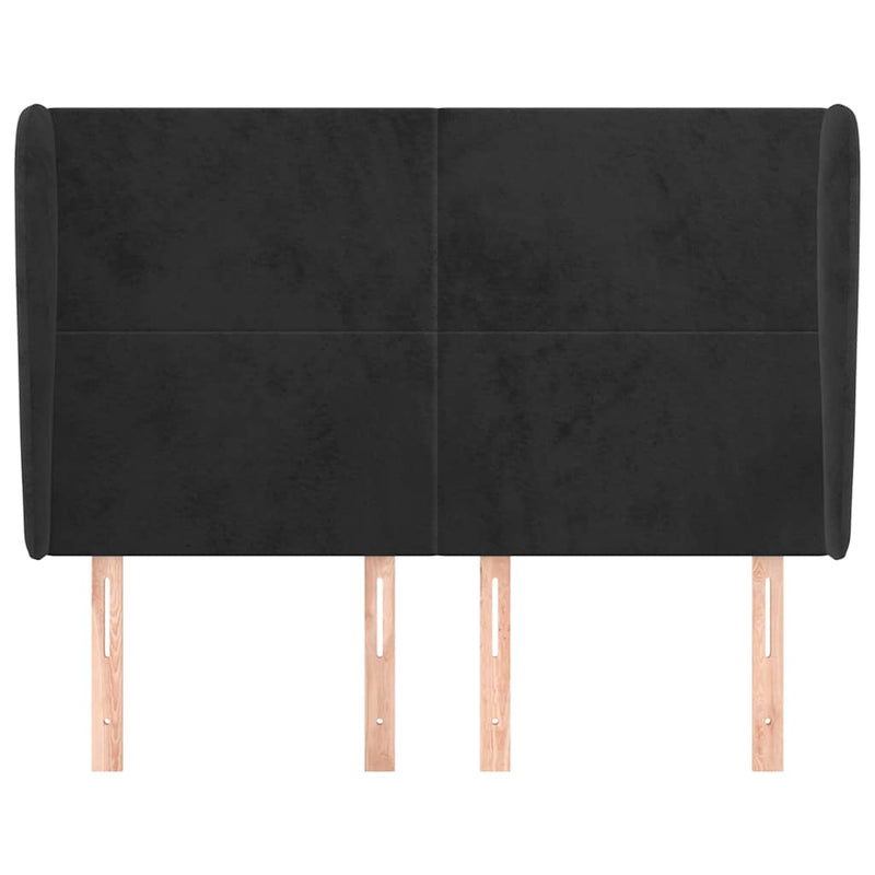 Tăblie de pat cu aripioare, negru, 147x23x118/128 cm, catifea
