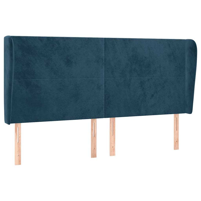 Tăblie pat cu urechi albastru închis 203x23x118/128 cm catifea