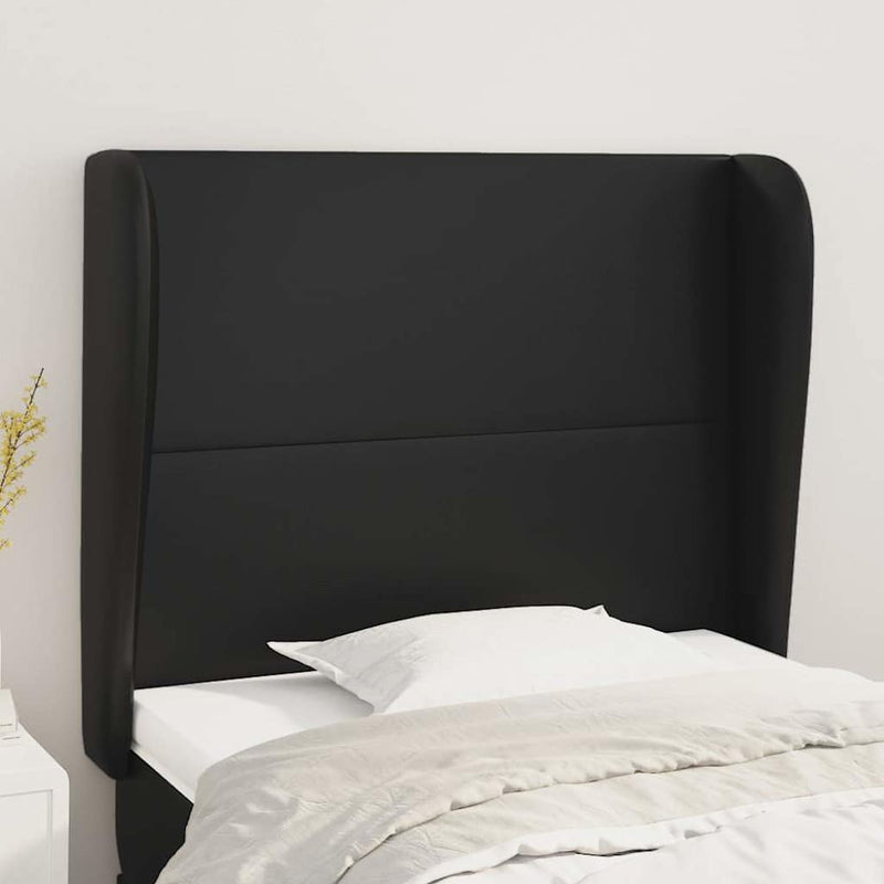 Tăblie de pat cu aripioare, negru, 93x23x118/128 cm, piele eco