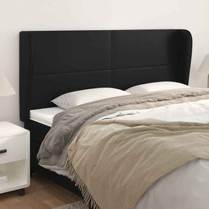 Tăblie de pat cu aripioare, negru, 163x23x118/128 cm, piele eco
