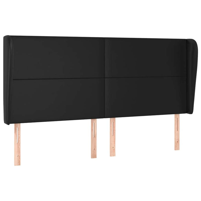 Tăblie de pat cu aripioare, negru, 183x23x118/128 cm, piele eco