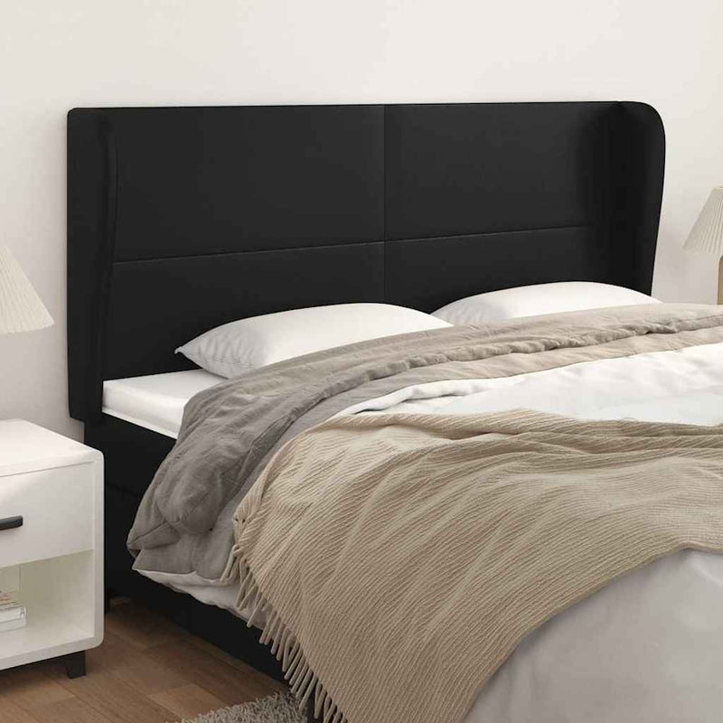 Tăblie de pat cu aripioare, negru, 183x23x118/128 cm, piele eco