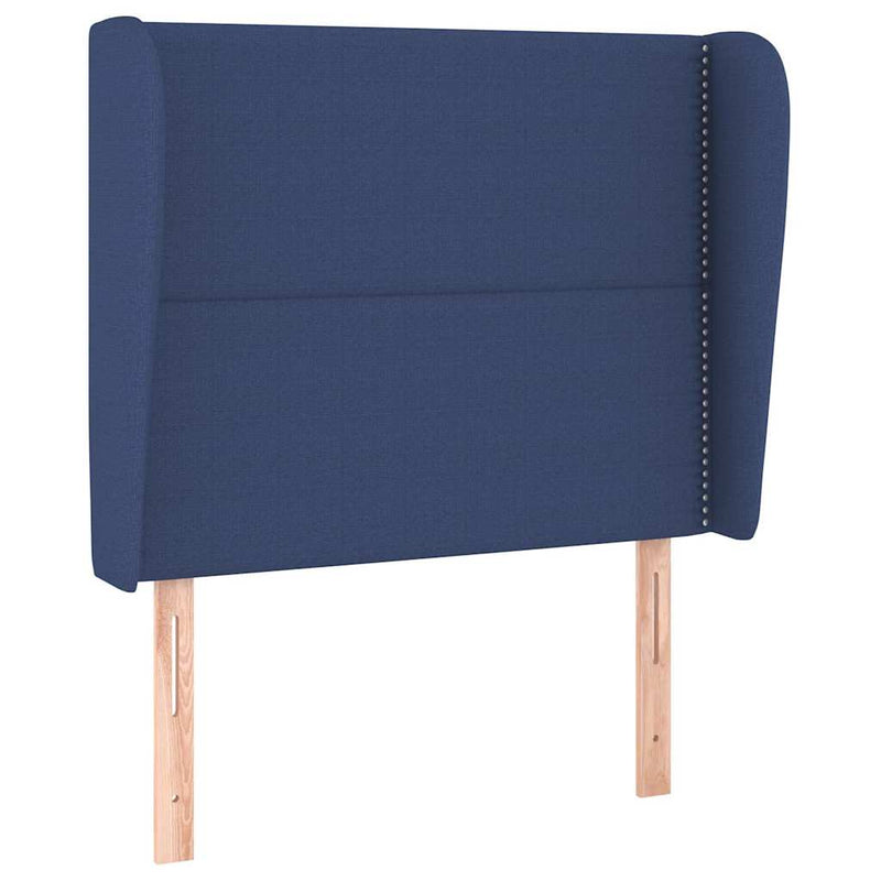Tăblie de pat cu aripioare, albastru, 103x23x118/128 cm, textil