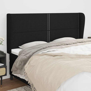 Tăblie de pat cu aripioare, negru, 183x23x118/128 cm, textil