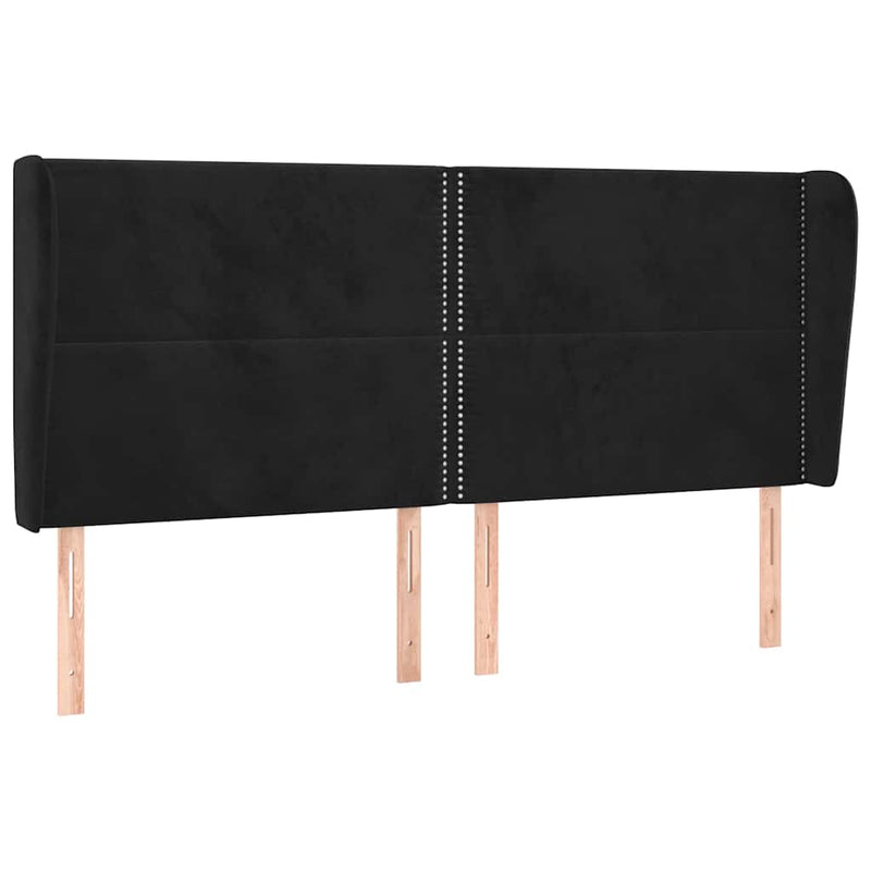 Tăblie de pat cu aripioare, negru, 183x23x118/128 cm, catifea