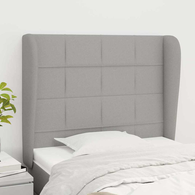 Tăblie de pat cu aripioare gri deschis 93x23x118/128 cm textil