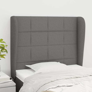 Tăblie de pat cu aripioare gri închis 93x23x118/128 cm textil