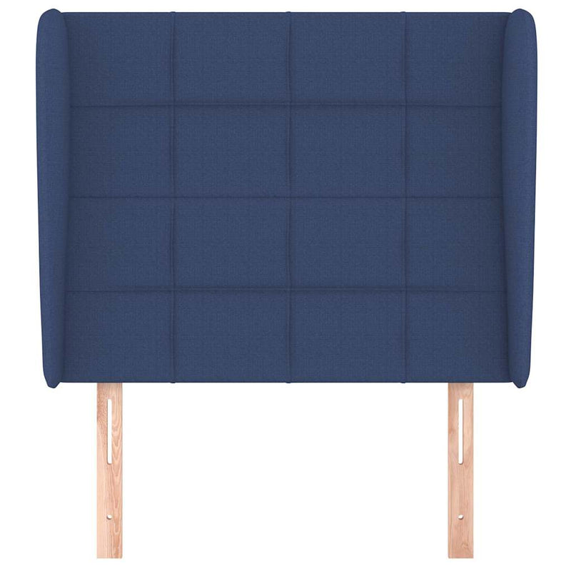 Tăblie de pat cu aripioare, albastru, 93x23x118/128 cm, textil