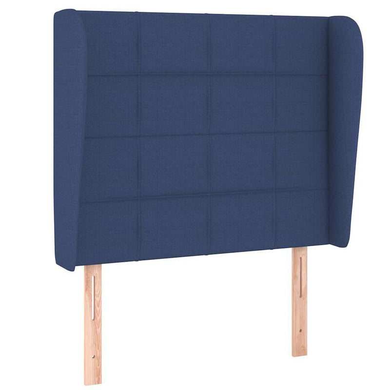 Tăblie de pat cu aripioare, albastru, 103x23x118/128 cm, textil