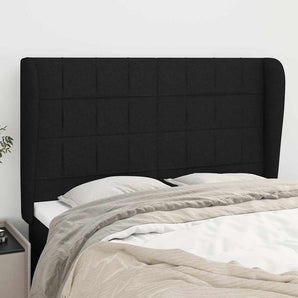 Tăblie de pat cu aripioare, negru, 147x23x118/128 cm, textil