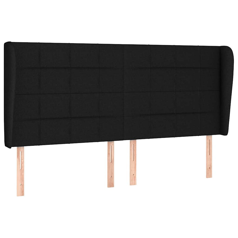 Tăblie de pat cu aripioare, negru, 163x23x118/128 cm, textil