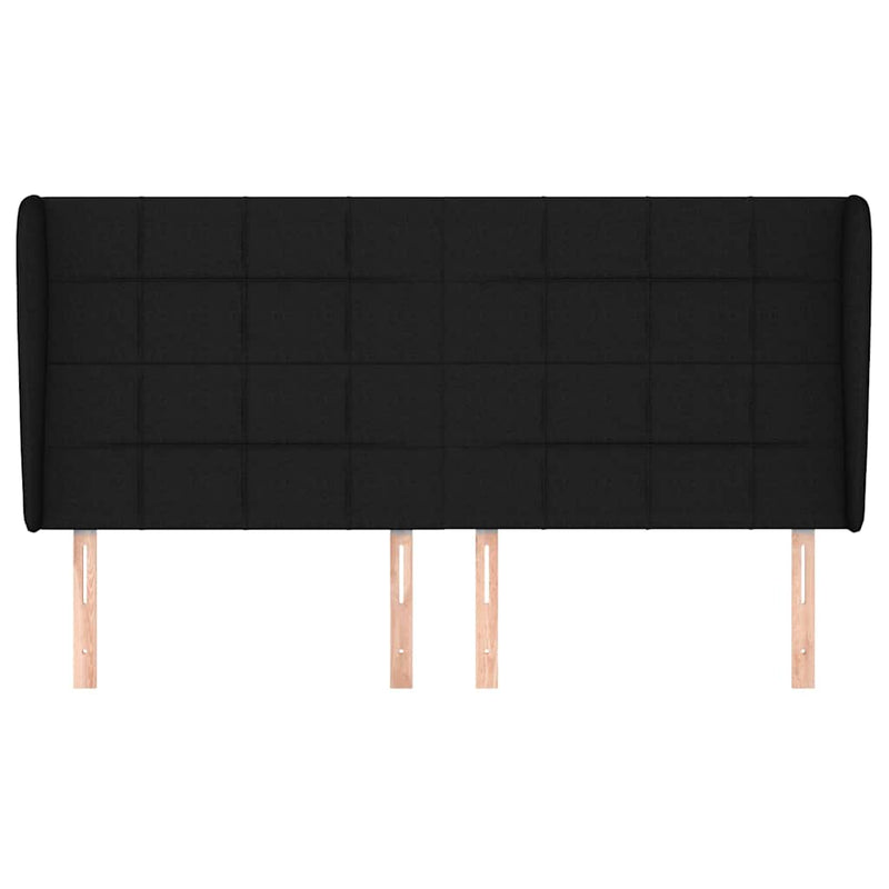 Tăblie de pat cu aripioare, negru, 163x23x118/128 cm, textil