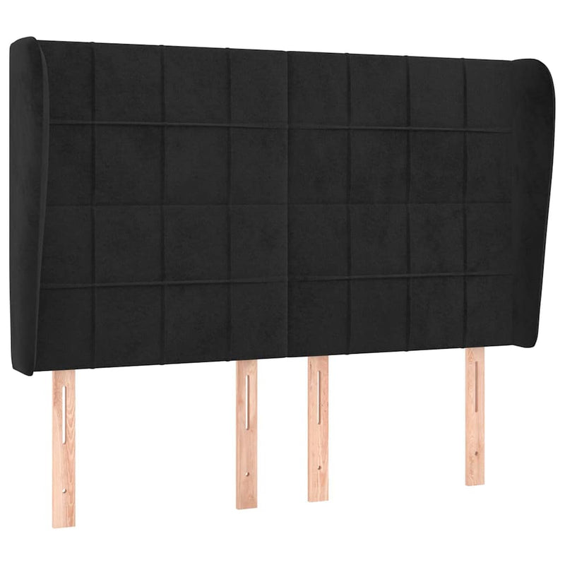 Tăblie de pat cu aripioare, negru, 147x23x118/128 cm, catifea