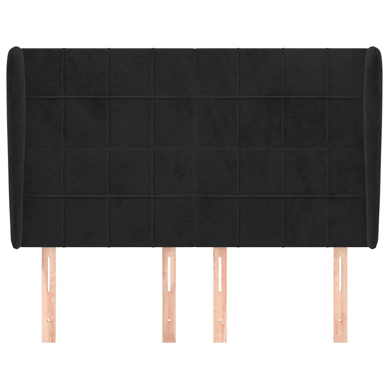 Tăblie de pat cu aripioare, negru, 147x23x118/128 cm, catifea