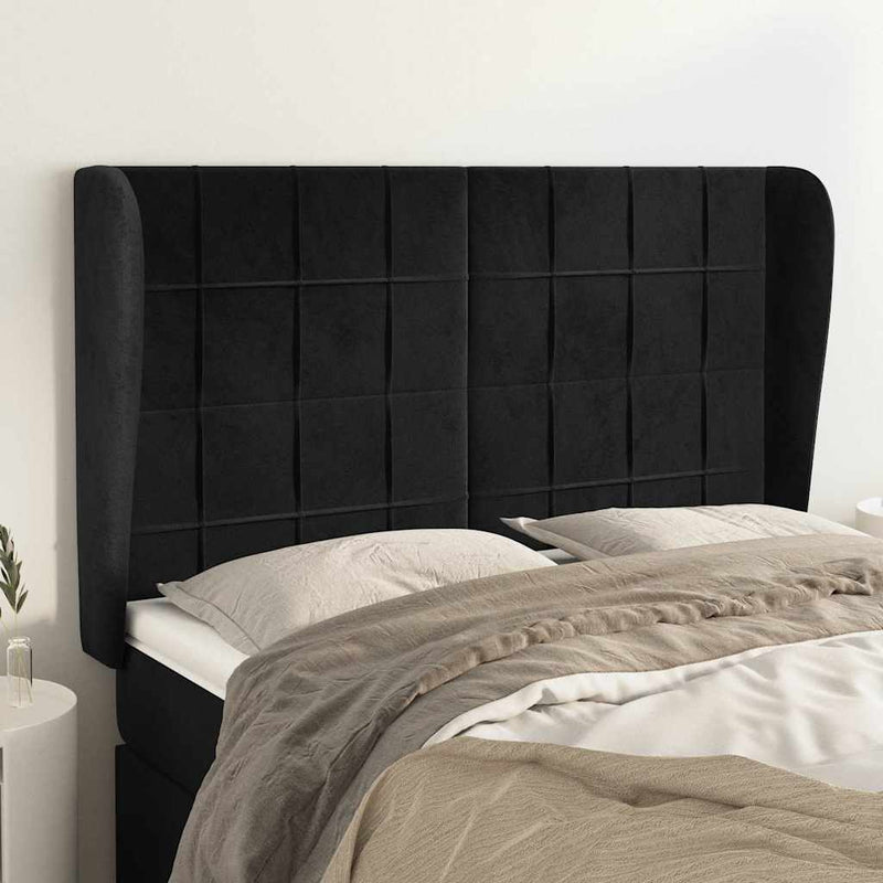 Tăblie de pat cu aripioare, negru, 147x23x118/128 cm, catifea
