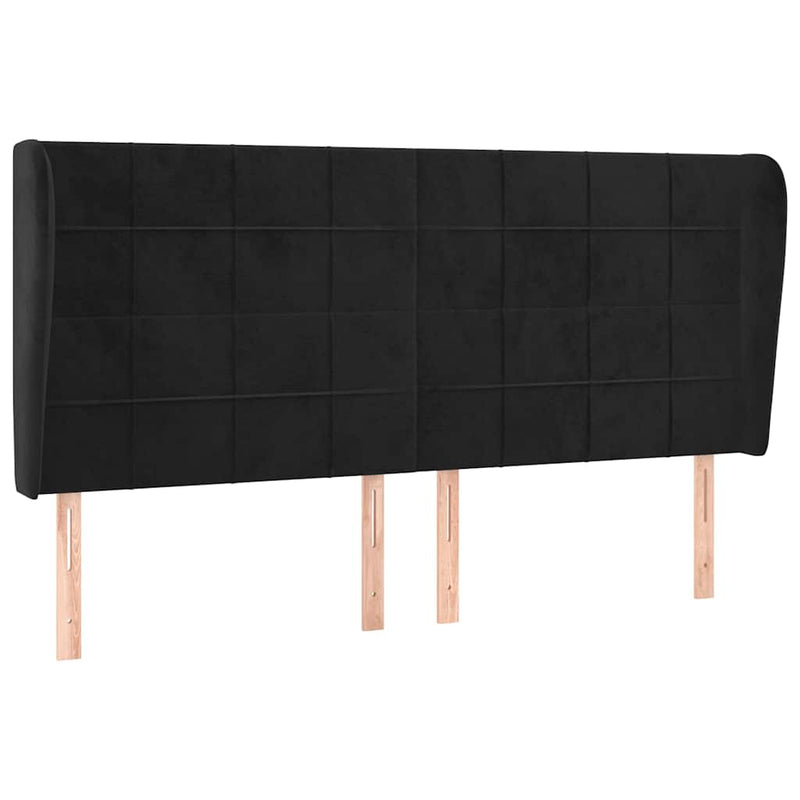 Tăblie de pat cu aripioare, negru, 203x23x118/128 cm, catifea