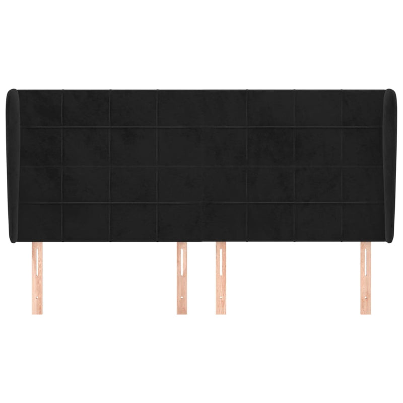 Tăblie de pat cu aripioare, negru, 203x23x118/128 cm, catifea