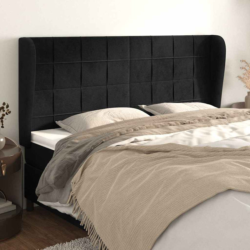 Tăblie de pat cu aripioare, negru, 203x23x118/128 cm, catifea