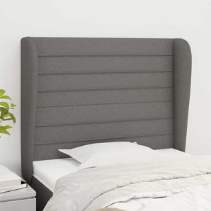 Tăblie de pat cu aripioare gri închis 83x23x118/128 cm textil