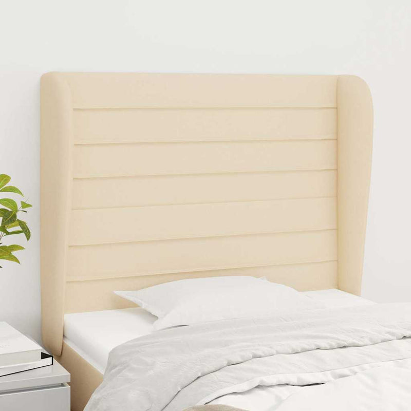 Tăblie de pat cu aripioare, crem, 83x23x118/128 cm, textil