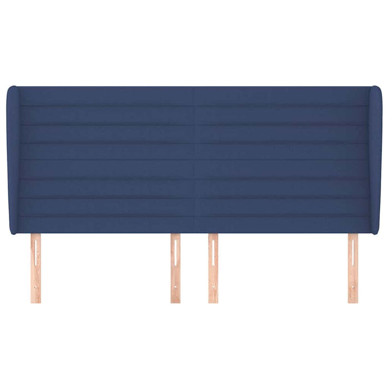 Tăblie de pat cu aripioare, albastru, 163x23x118/128 cm, textil