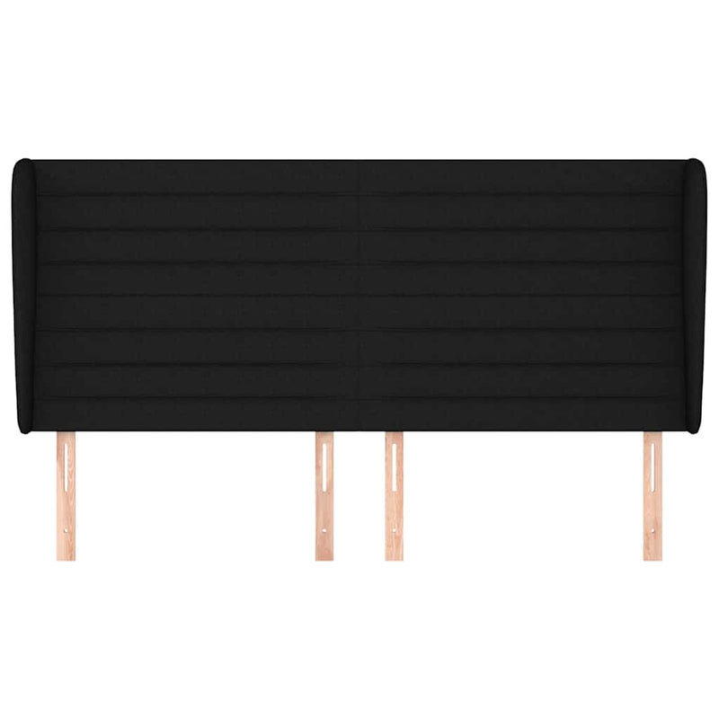 Tăblie de pat cu aripioare, negru, 183x23x118/128 cm, textil