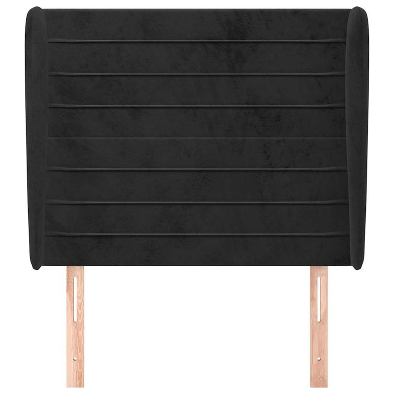 Tăblie de pat cu aripioare, negru, 83x23x118/128 cm, catifea