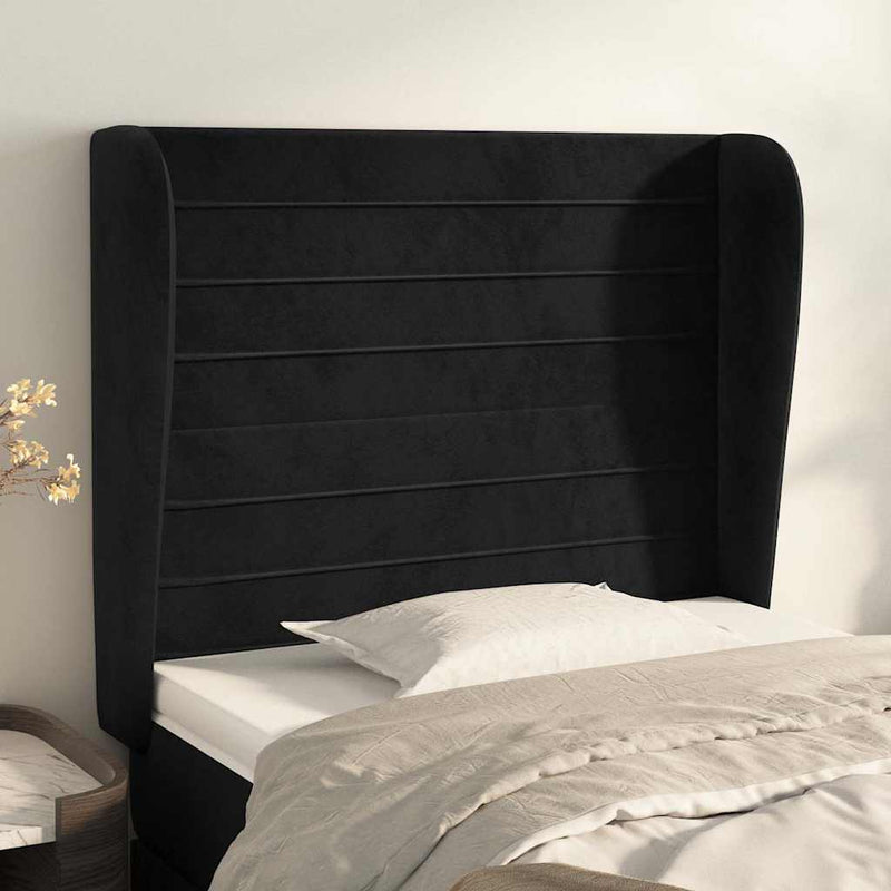 Tăblie de pat cu aripioare, negru, 83x23x118/128 cm, catifea