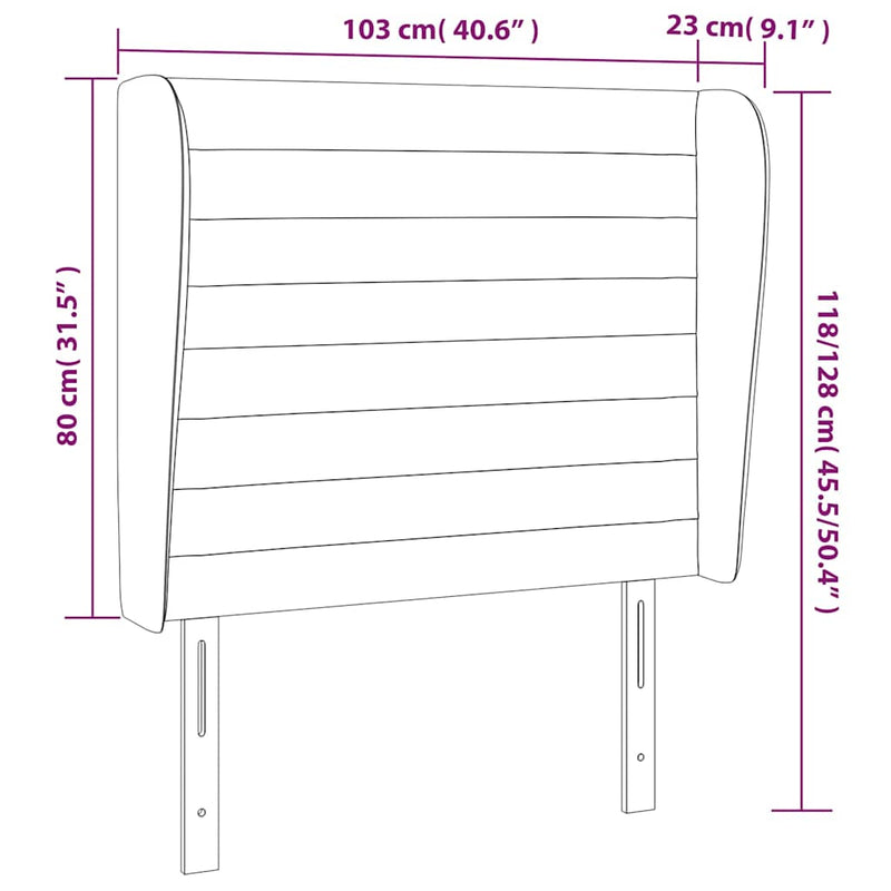 Tăblie pat cu urechi albastru închis 103x23x118/128cm catifea