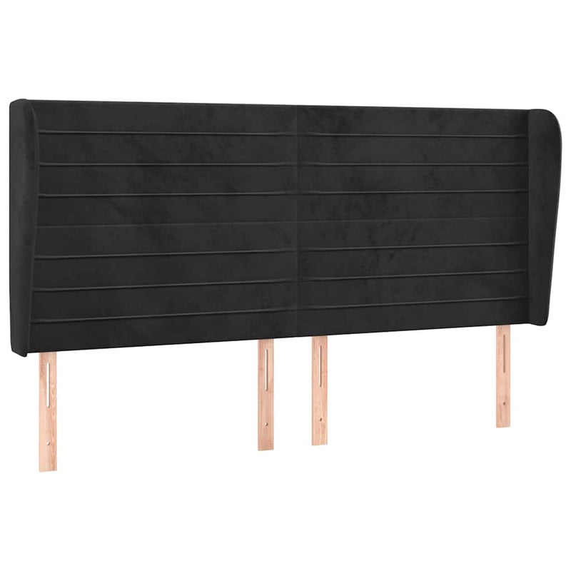 Tăblie de pat cu aripioare, negru, 163x23x118/128 cm, catifea