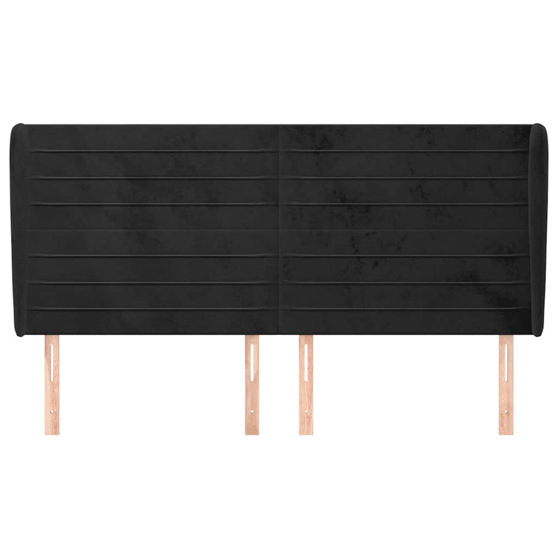 Tăblie de pat cu aripioare, negru, 203x23x118/128 cm, catifea