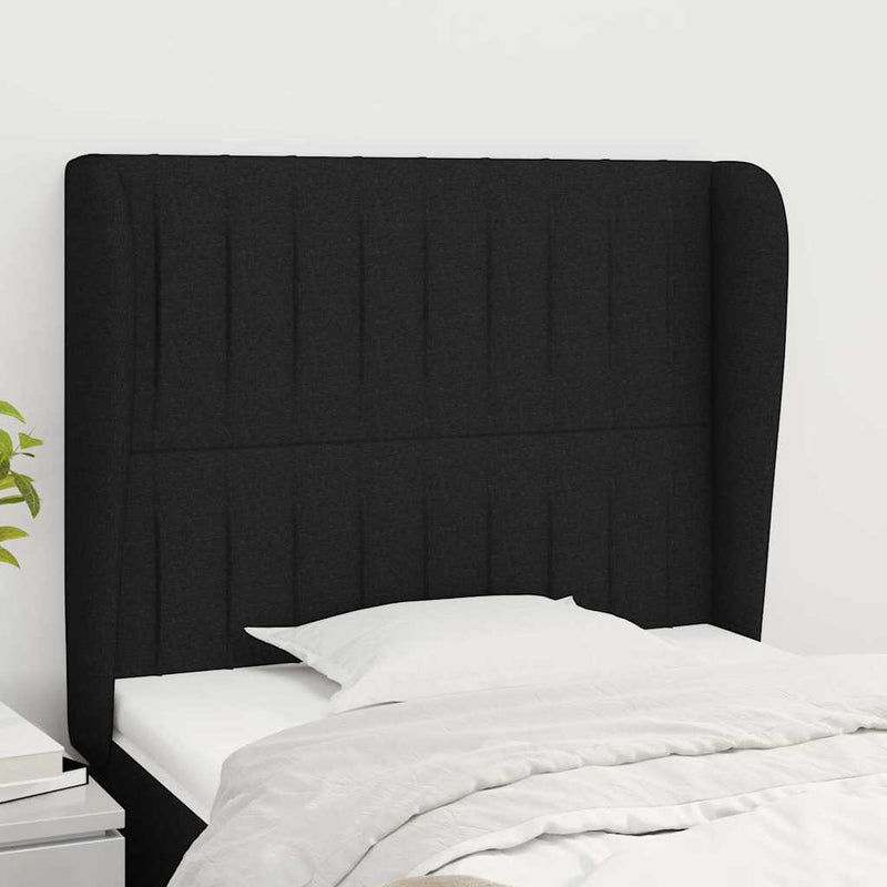Tăblie de pat cu aripioare, negru, 93x23x118/128 cm, textil