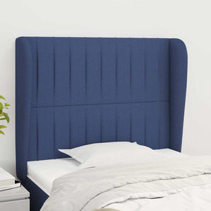 Tăblie de pat cu aripioare, albastru, 103x23x118/128 cm, textil