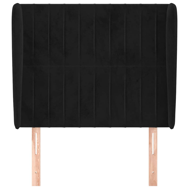 Tăblie de pat cu aripioare, negru, 103x23x118/128 cm, catifea