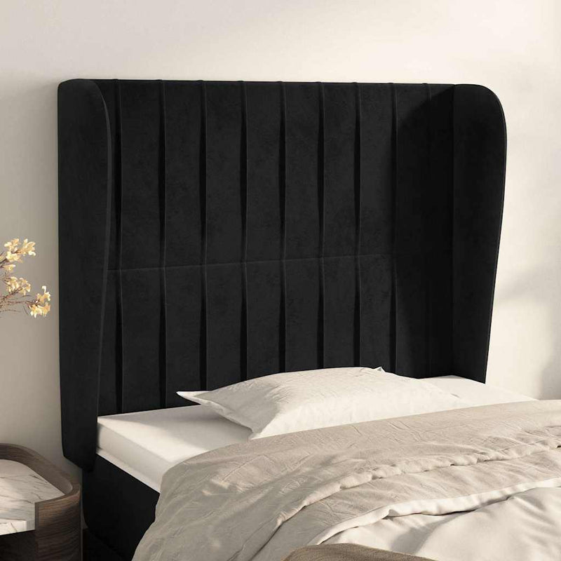 Tăblie de pat cu aripioare, negru, 103x23x118/128 cm, catifea