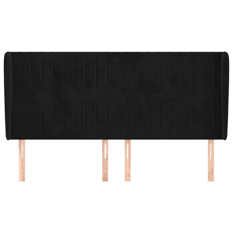 Tăblie de pat cu aripioare, negru, 163x23x118/128 cm, catifea