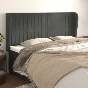 Tăblie de pat cu aripioare gri închis 183x23x118/128 cm catifea