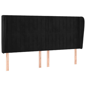 Tăblie de pat cu aripioare, negru, 183x23x118/128 cm, catifea