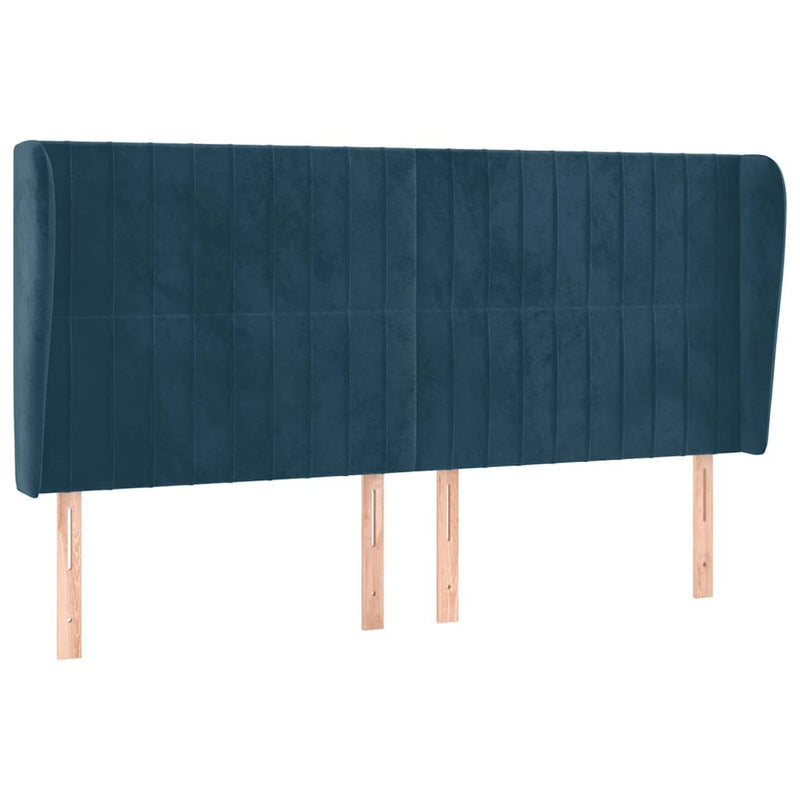 Tăblie pat cu urechi albastru închis 203x23x118/128 cm catifea