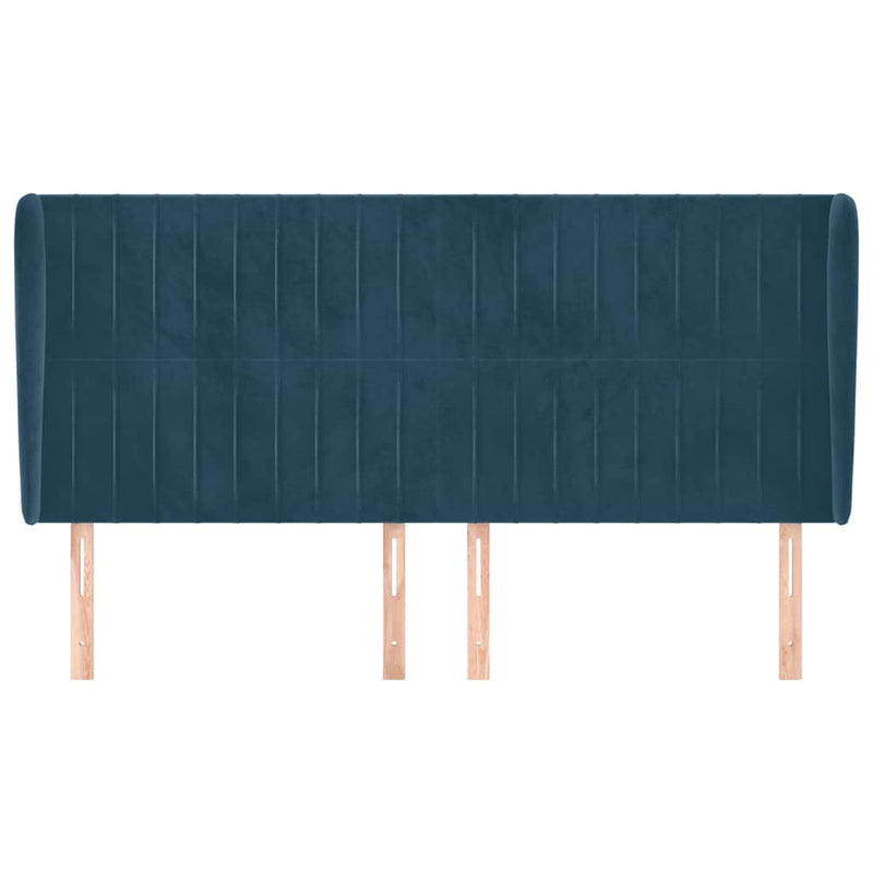 Tăblie pat cu urechi albastru închis 203x23x118/128 cm catifea