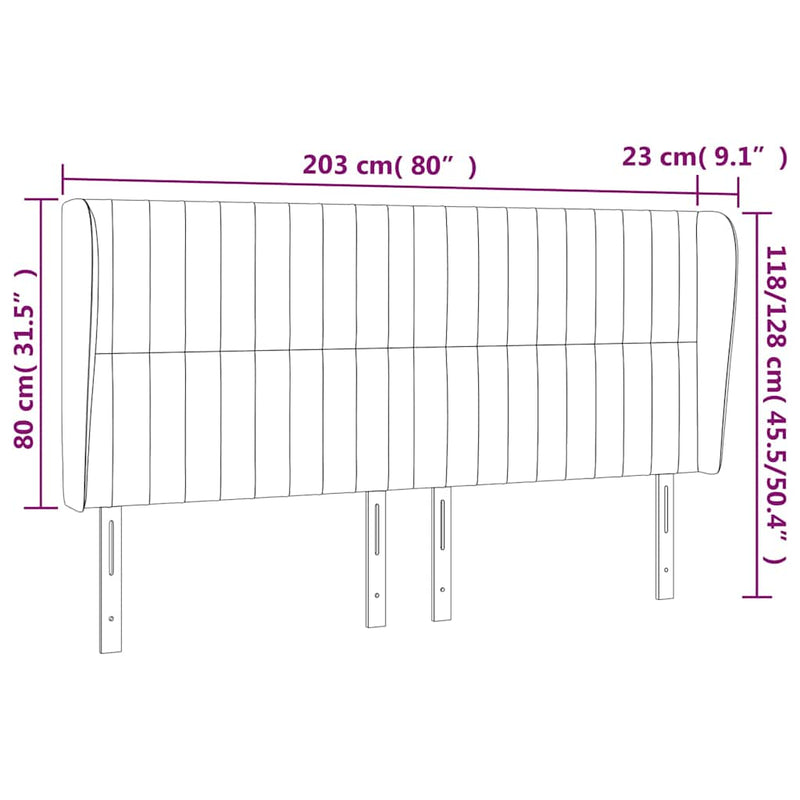 Tăblie pat cu urechi albastru închis 203x23x118/128 cm catifea