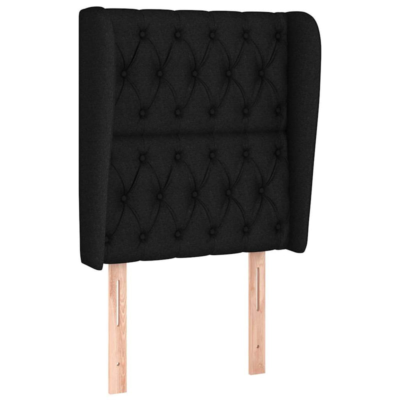 Tăblie de pat cu aripioare, negru, 83x23x118/128 cm, textil