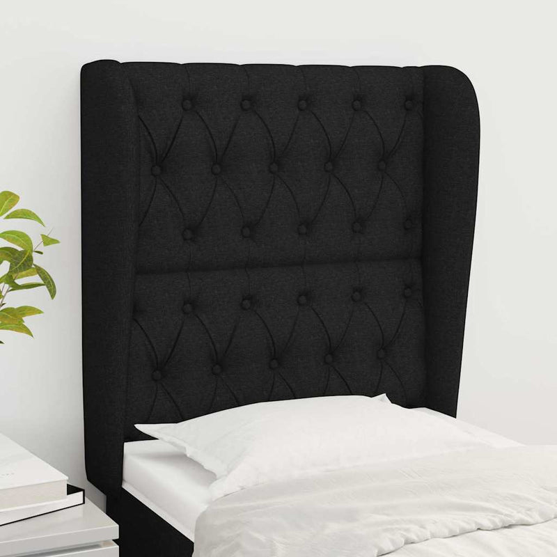 Tăblie de pat cu aripioare, negru, 83x23x118/128 cm, textil