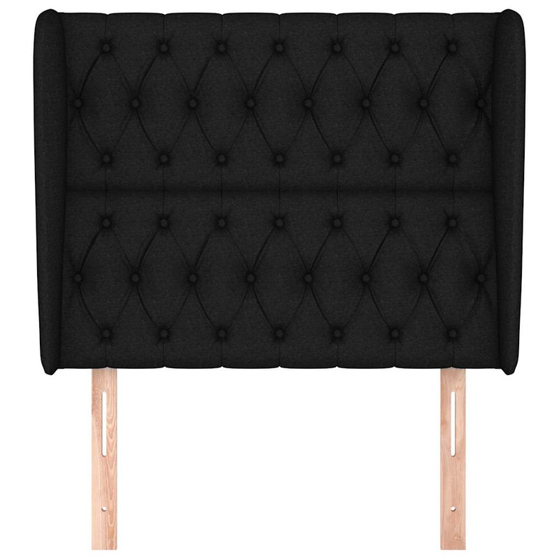 Tăblie de pat cu aripioare, negru, 93x23x118/128 cm, textil