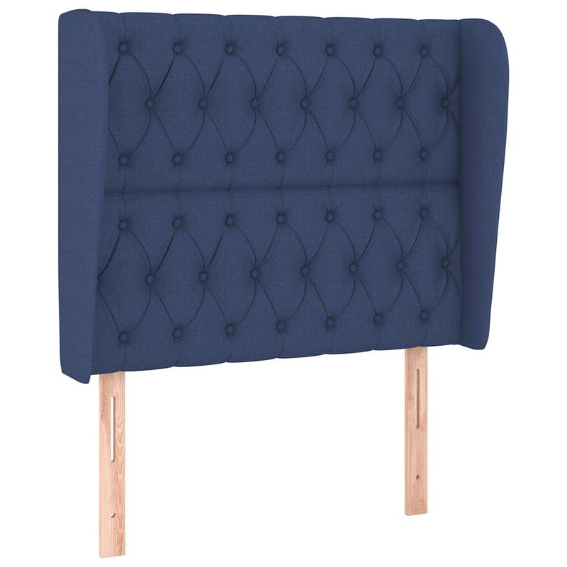 Tăblie de pat cu aripioare, albastru, 93x23x118/128 cm, textil