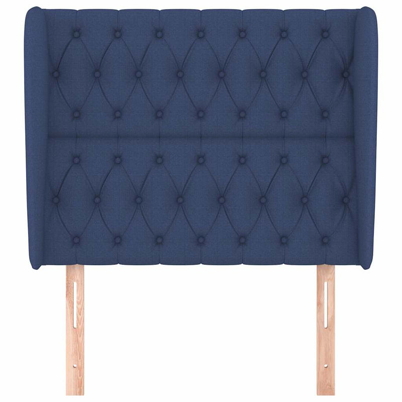 Tăblie de pat cu aripioare, albastru, 93x23x118/128 cm, textil