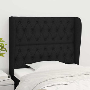 Tăblie de pat cu aripioare, negru, 103x23x118/128 cm, textil