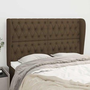 Tăblie de pat cu aripioare maro închis 163x23x118/128 cm textil