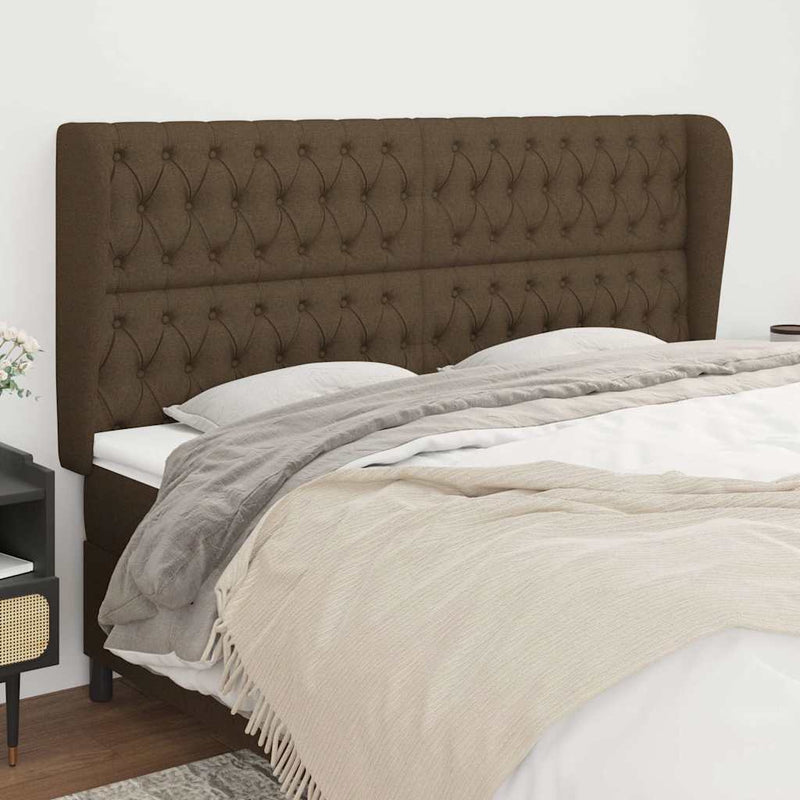 Tăblie de pat cu aripioare maro închis 183x23x118/128 cm textil